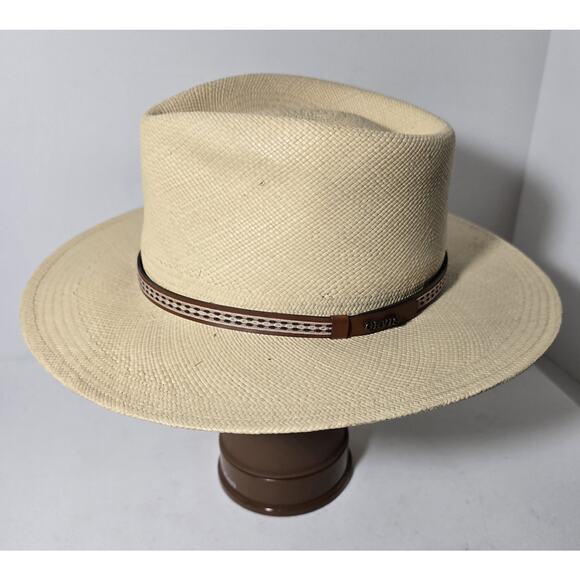 Orvis Genuine Panama Straw Hat Large Hand Woven Band 7-1/4-7 -3/8 USA Made - Picture 5 of 11